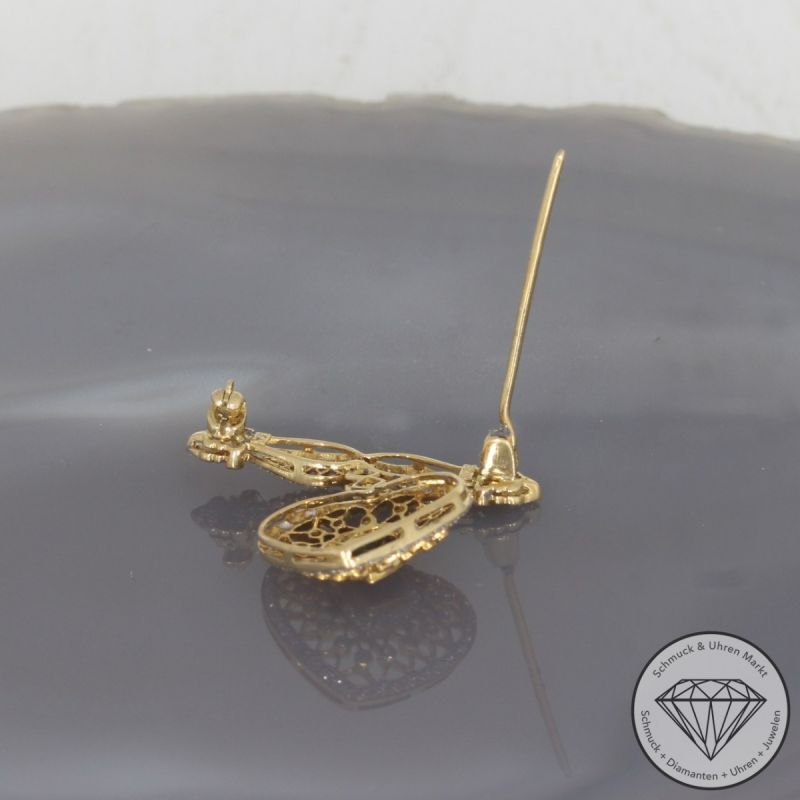 Wert 2750 € Brillant Diamant Farbedelstein Brosche in 750er 18 K Gelbgold - 99950
