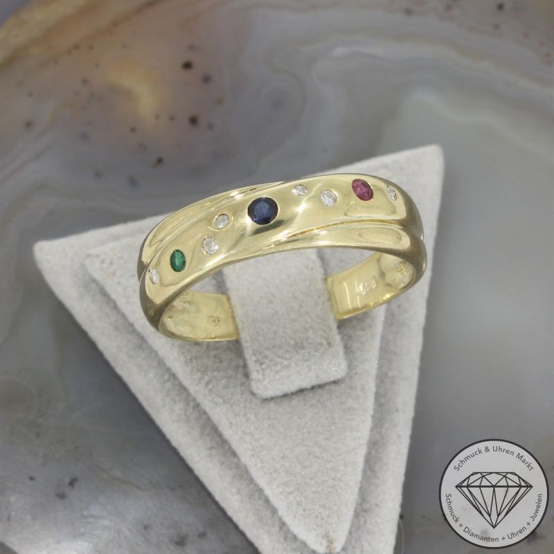 Wert 900 € Diamant Farbedelstein Ring 585er/14 Karat Gelb Gold Größe 64 – 99961