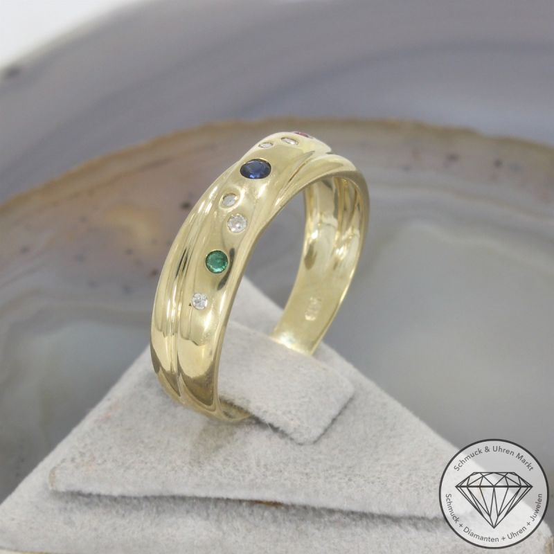 Wert 900 € Diamant Farbedelstein Ring 585er/14 Karat Gelb Gold Größe 64 – 99961