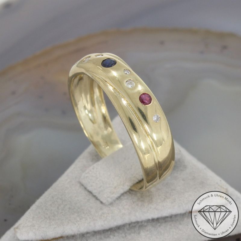 Wert 900 € Diamant Farbedelstein Ring 585er/14 Karat Gelb Gold Größe 64 – 99961