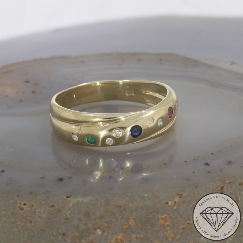 Wert 900 € Diamant Farbedelstein Ring 585er/14 Karat Gelb Gold Größe 64 – 99961