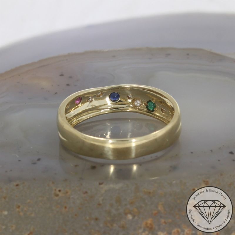Wert 900 € Diamant Farbedelstein Ring 585er/14 Karat Gelb Gold Größe 64 – 99961