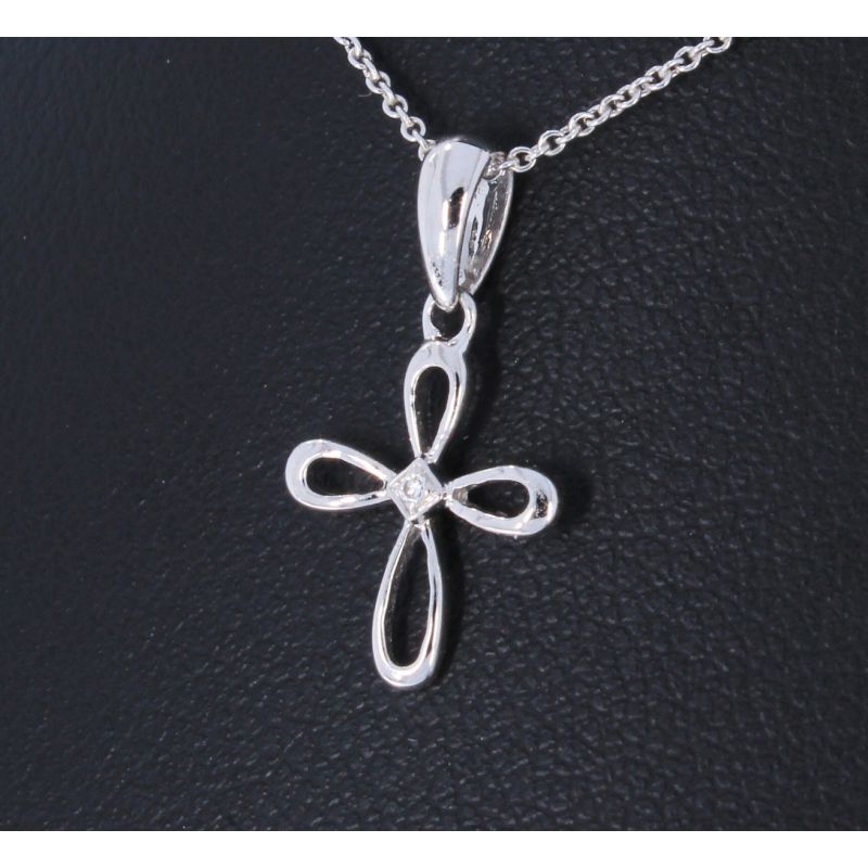 Wert 350 € Brillant Anhänger Kreuz (0,01 carat) in 585er 14 K Weißgold -  H309