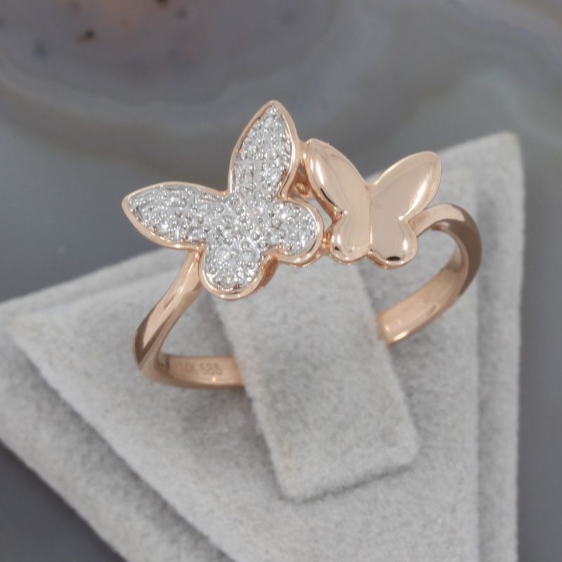 Wert 990 € Brillant Schmetterling Ring (0,08 carat) in 585er 14 K Roségold Gr.54 - H120
