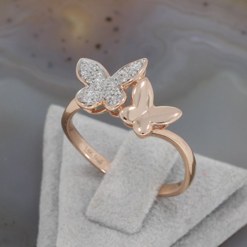 Wert 990 € Brillant Schmetterling Ring (0,08 carat) in 585er 14 K Roségold Gr.54 - H120