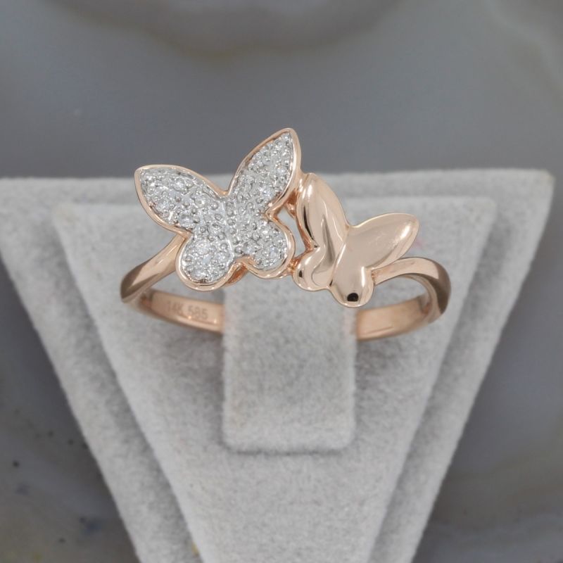 Wert 990 € Brillant Schmetterling Ring (0,08 carat) in 585er 14 K Roségold Gr.54 - H120