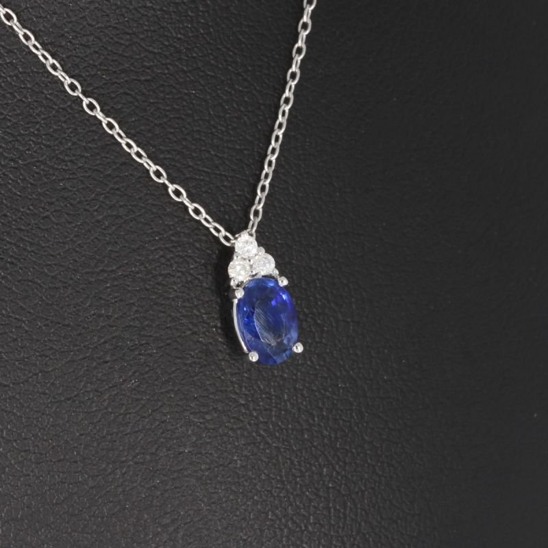 Sale! Wert 990 € Brillant Saphir Anhänger mit Kette in 750er 18 K Weißgold - H12