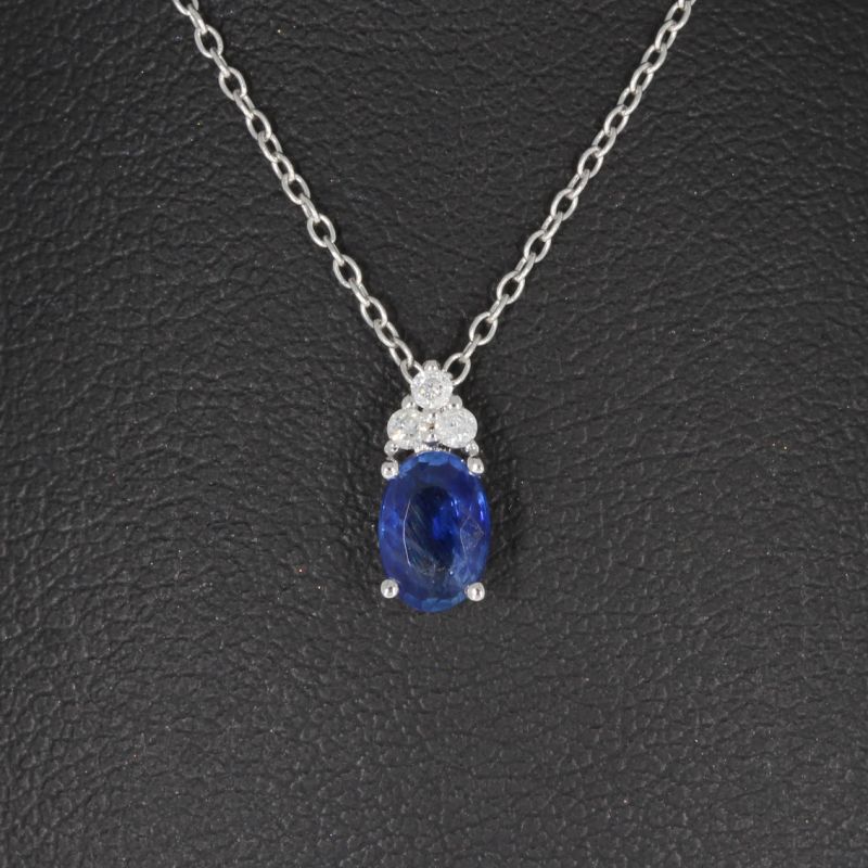 Sale! Wert 990 € Brillant Saphir Anhänger mit Kette in 750er 18 K Weißgold - H12