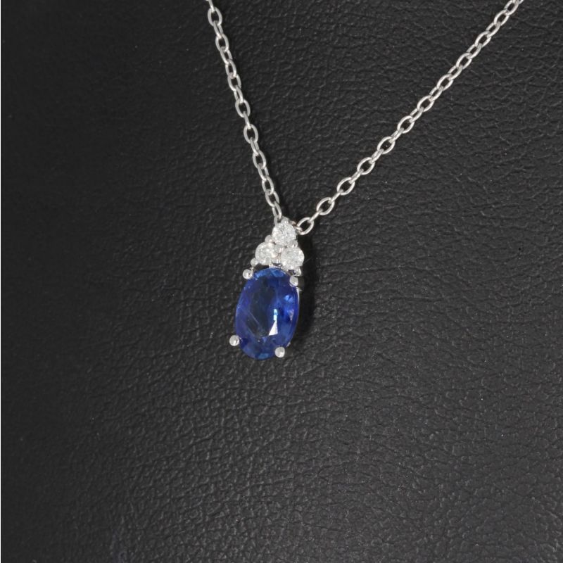 Sale! Wert 990 € Brillant Saphir Anhänger mit Kette in 750er 18 K Weißgold - H12