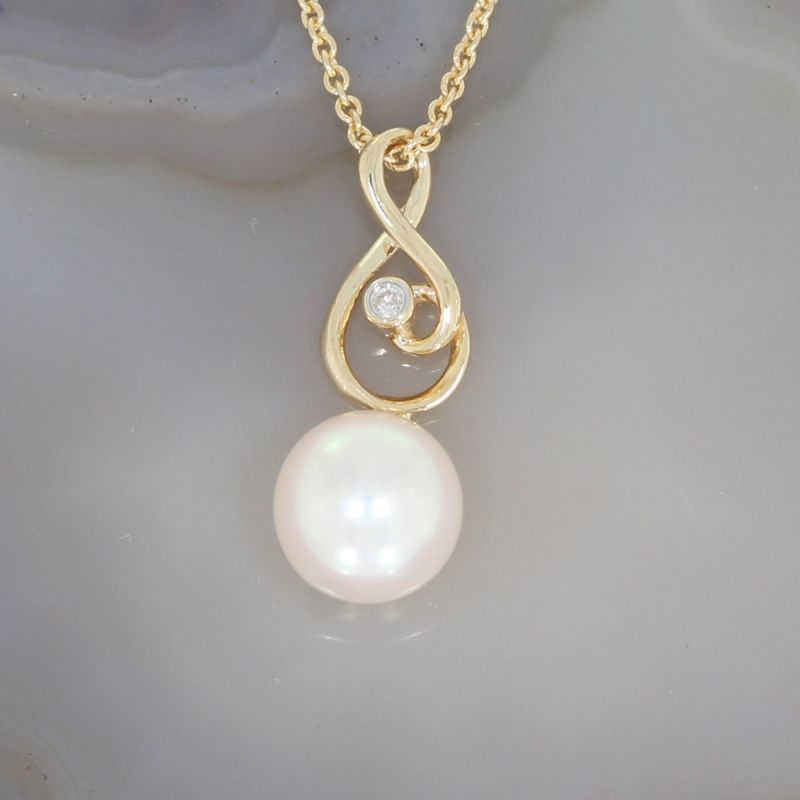 Wert 890 € Brillant Perl Anhänger mit Kette in 585er 14 K Gelbgold - H1385