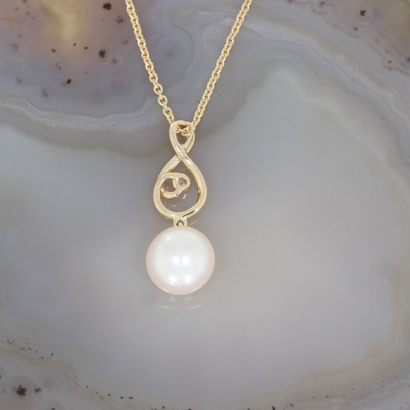 Wert 890 € Brillant Perl Anhänger mit Kette in 585er 14 K Gelbgold - H1385