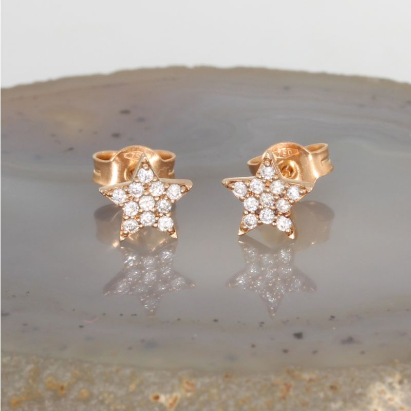 Wert 1490 € Brillant Stern Ohrringe (0,18 carat) in 750er 18 K Roségold - H1421