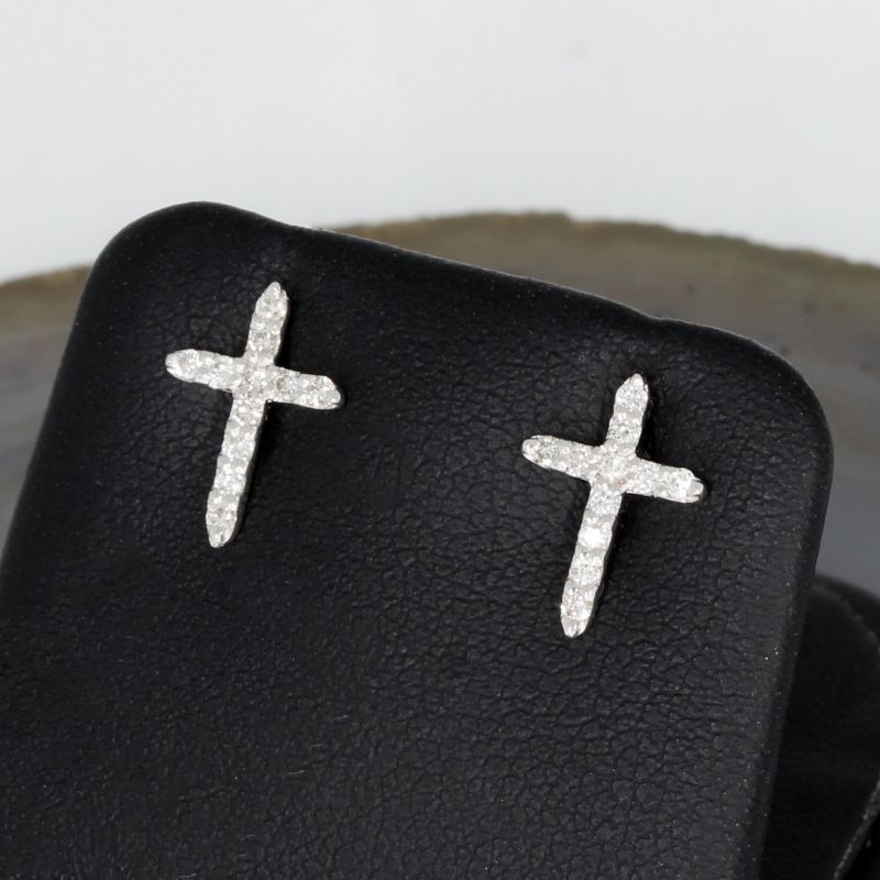 Wert 1550 € Brillant Kreuz Ohrringe (0,18 carat) in 750er 18 K Weißgold - H1425