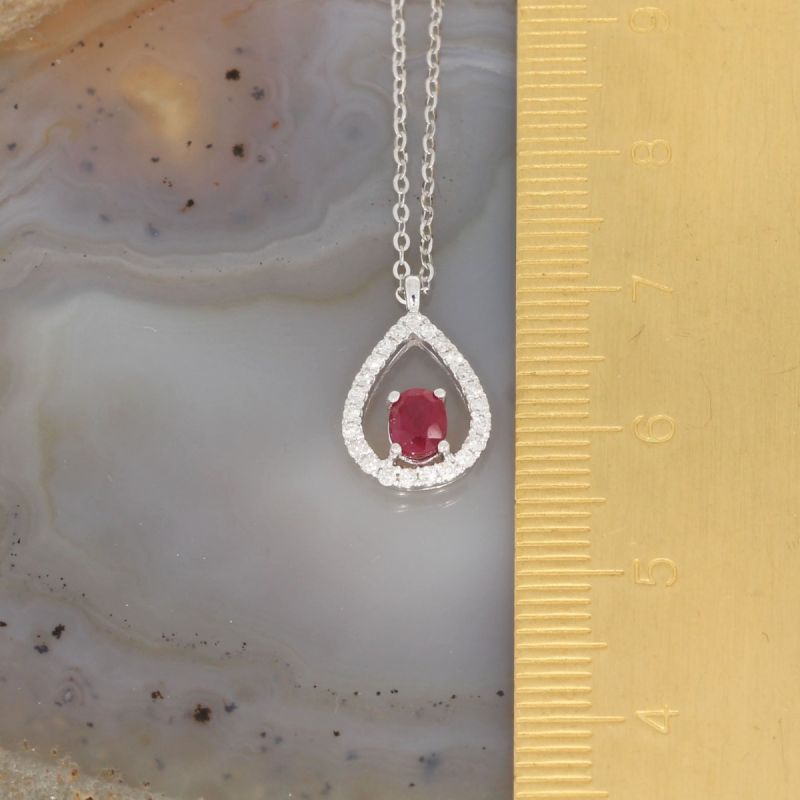 Wert 1290 € Brillant Rubin Collier in 750er 18 K Weißgold - H1432