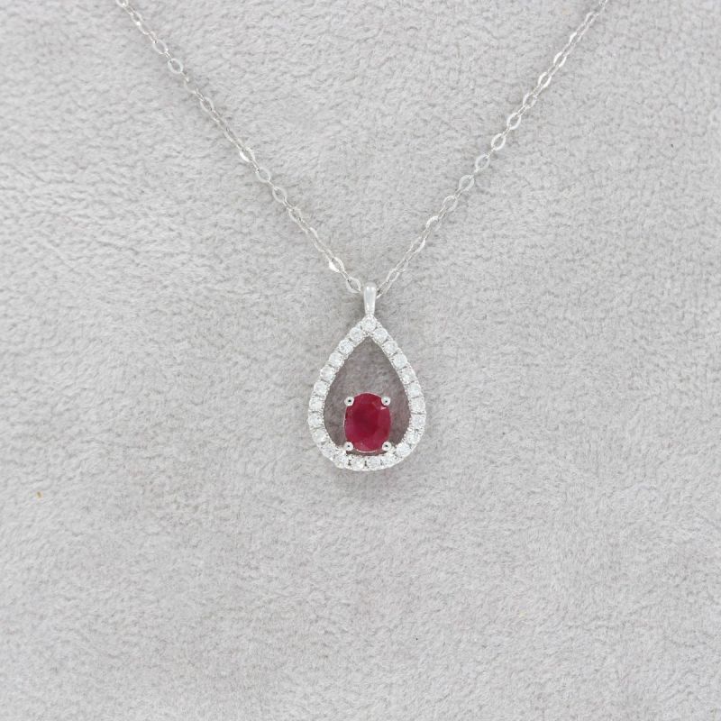 Wert 1290 € Brillant Rubin Collier in 750er 18 K Weißgold - H1432