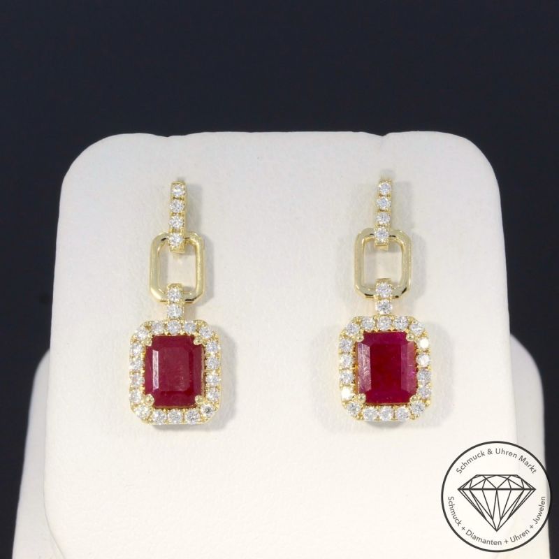 Wert 1950 € Brillant Rubin Ohrringe in 585er 14 K Gelbgold - 97387
