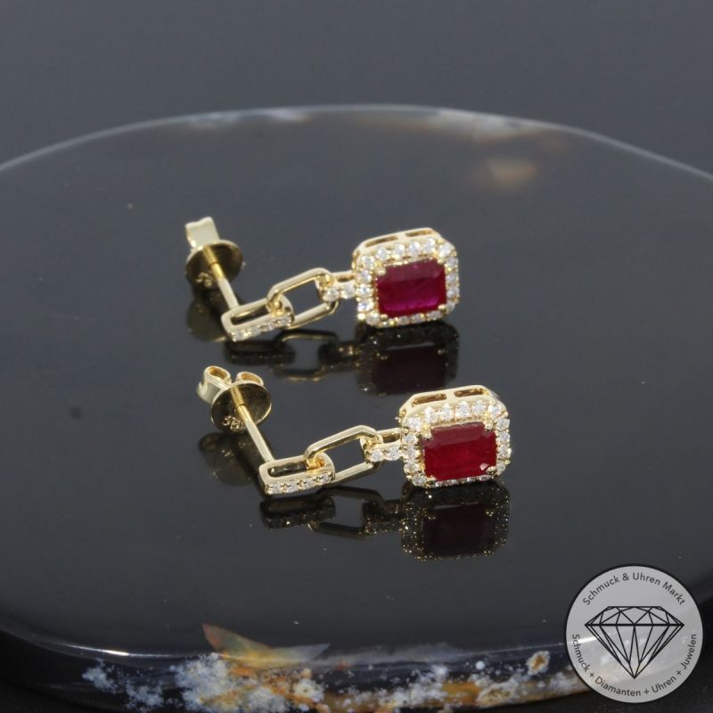 Wert 1950 € Brillant Rubin Ohrringe in 585er 14 K Gelbgold - 97387