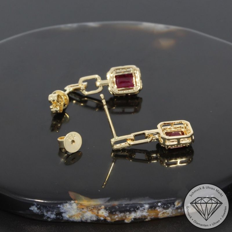 Wert 1950 € Brillant Rubin Ohrringe in 585er 14 K Gelbgold - 97387