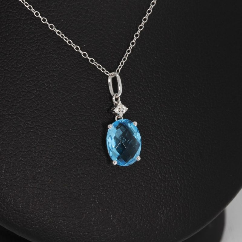 Wert 770 € Brillant Topas Anhänger mit Kette in 750er 18 K Weißgold - H1633