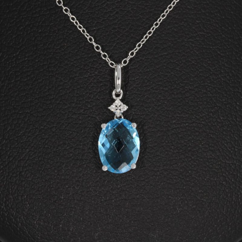 Wert 770 € Brillant Topas Anhänger mit Kette in 750er 18 K Weißgold - H1633