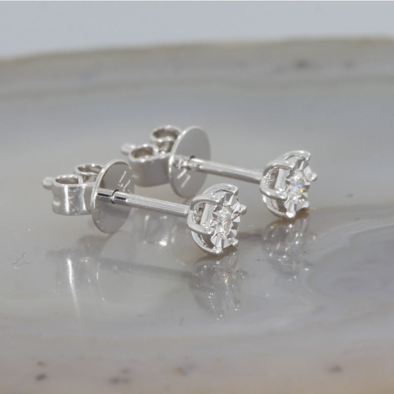 Wert 450 € Solitär Brillant Ohrstecker (0,05 carat) in 417er 10 K Weißgold - H174