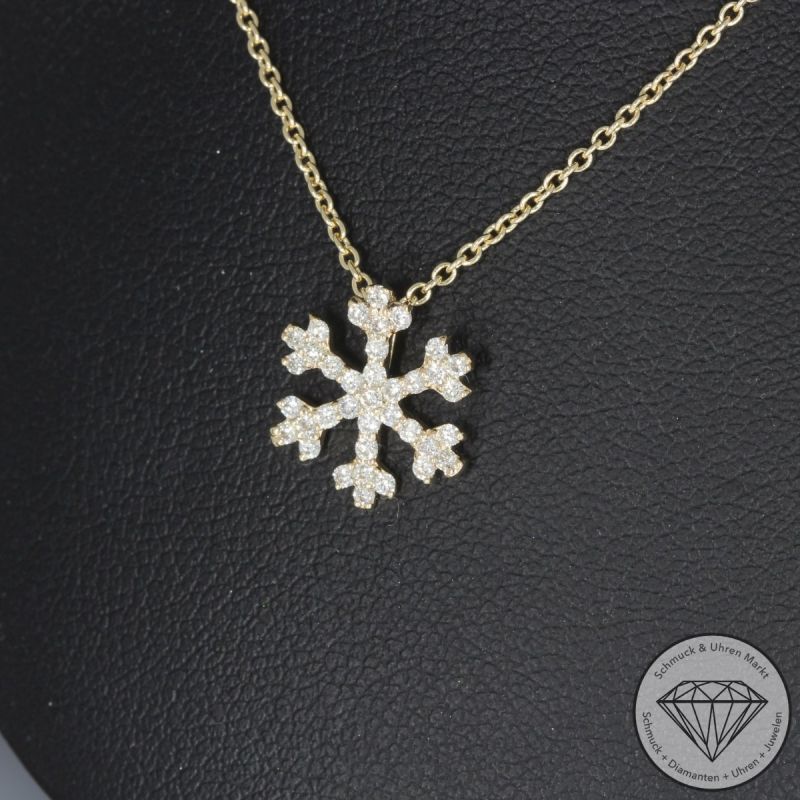 Sale! Wert 1730 € Brillant Anhänger Schneeflocke mit Kette (0,27 carat) in 585er 14 K Gelbgold - H1755