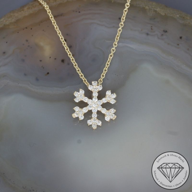 Sale! Wert 1730 € Brillant Anhänger Schneeflocke mit Kette (0,27 carat) in 585er 14 K Gelbgold - H1755