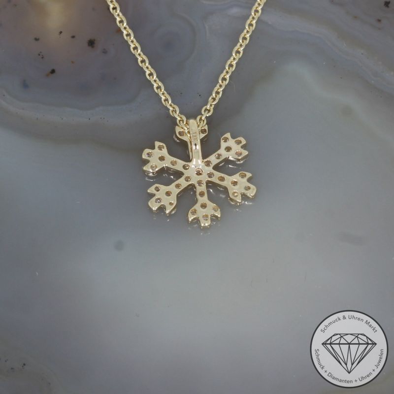 Sale! Wert 1730 € Brillant Anhänger Schneeflocke mit Kette (0,27 carat) in 585er 14 K Gelbgold - H1755