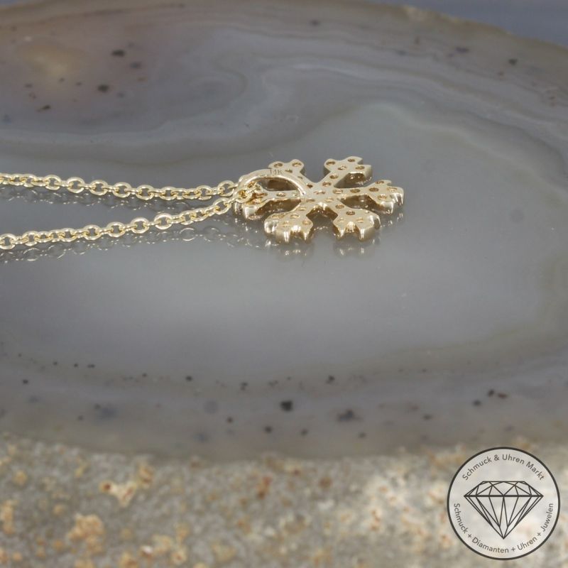 Sale! Wert 1730 € Brillant Anhänger Schneeflocke mit Kette (0,27 carat) in 585er 14 K Gelbgold - H1755