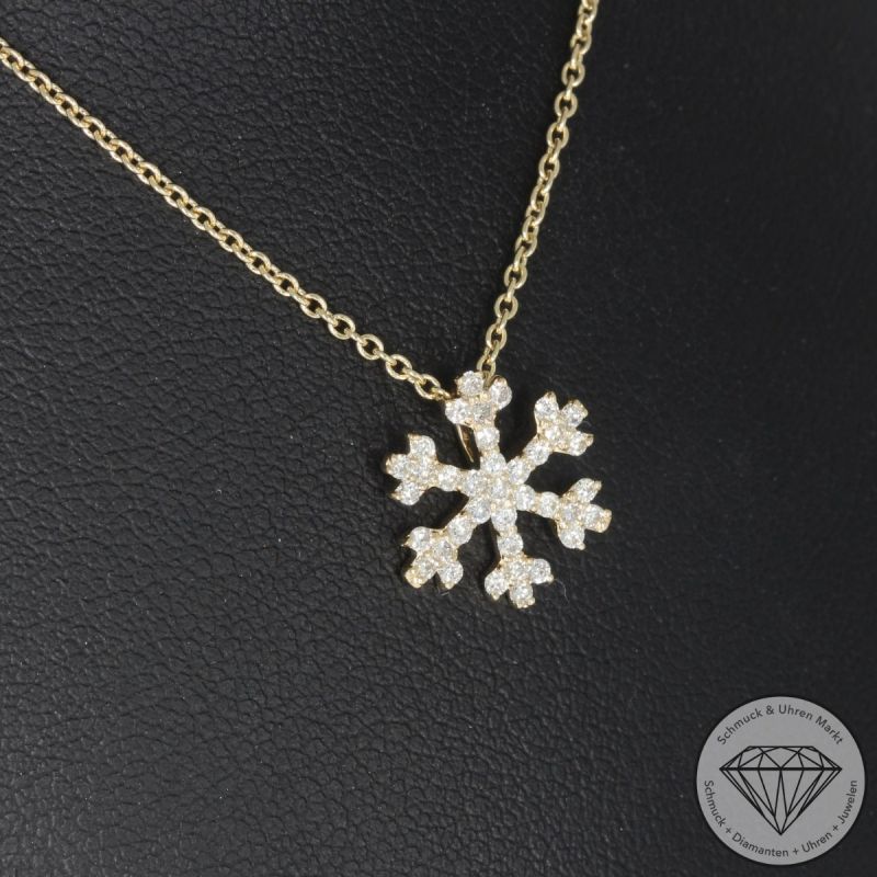 Sale! Wert 1730 € Brillant Anhänger Schneeflocke mit Kette (0,27 carat) in 585er 14 K Gelbgold - H1755