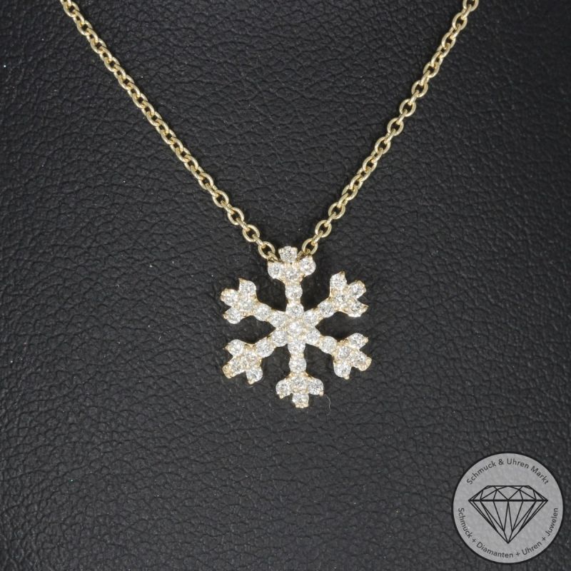 Sale! Wert 1730 € Brillant Anhänger Schneeflocke mit Kette (0,27 carat) in 585er 14 K Gelbgold - H1755
