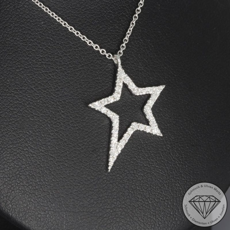 Wert 1680 € Brillant Stern Anhänger mit Kette in 585er 14 K Weißgold - H1762