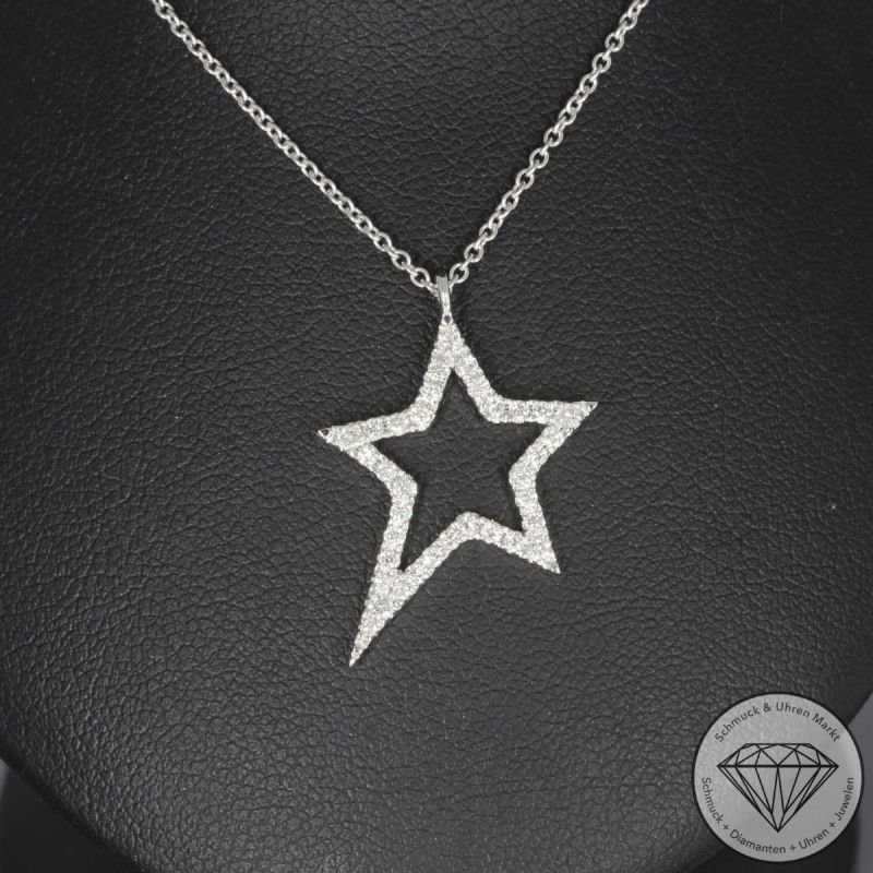 Wert 1680 € Brillant Stern Anhänger mit Kette in 585er 14 K Weißgold - H1762
