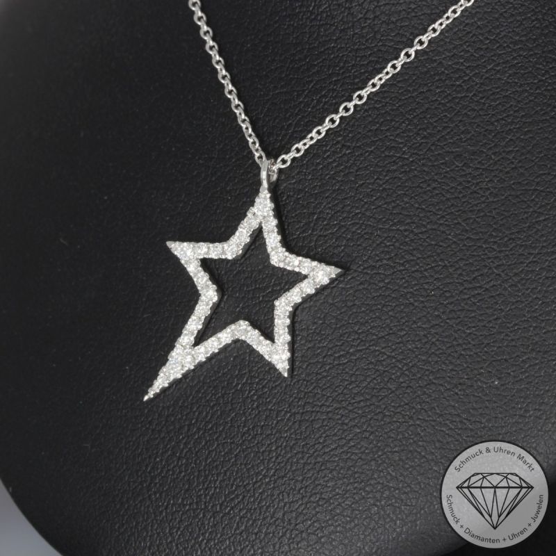 Wert 1680 € Brillant Stern Anhänger mit Kette in 585er 14 K Weißgold - H1762