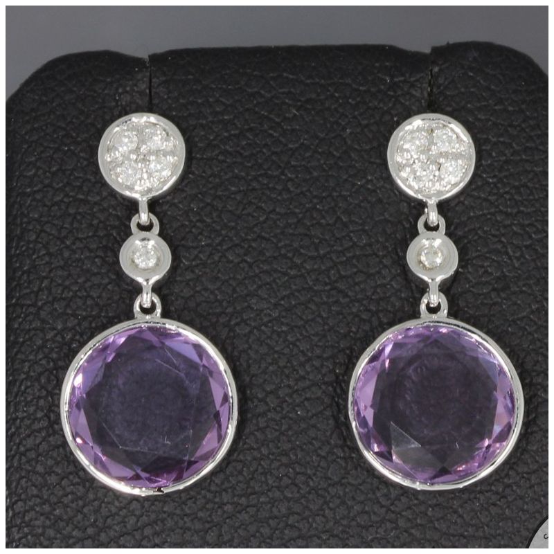 Wert 1330 € Brillant Amethyst Ohrringe in 585er 14 K Weißgold - H1779