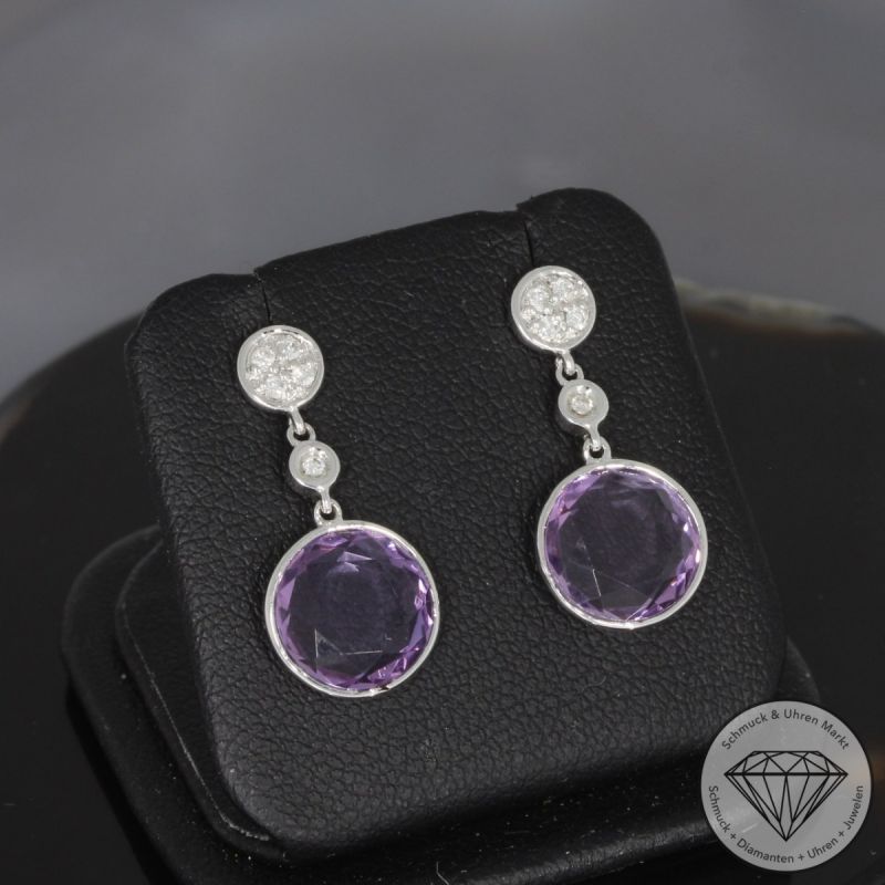 Wert 1330 € Brillant Amethyst Ohrringe in 585er 14 K Weißgold - H1779