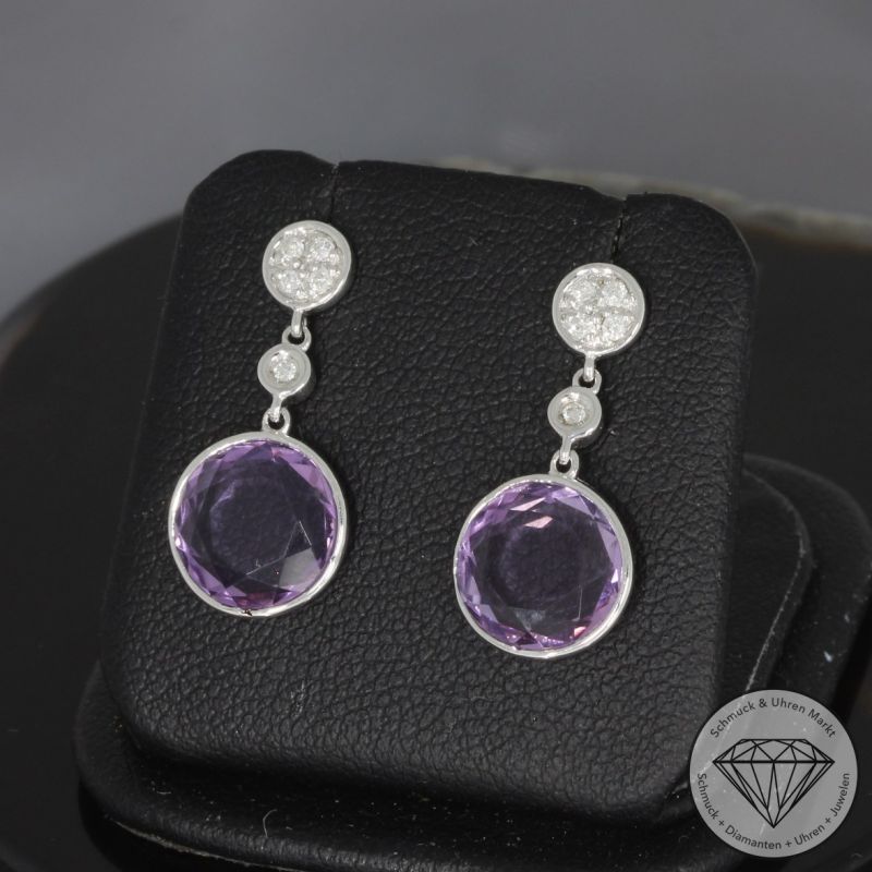 Wert 1330 € Brillant Amethyst Ohrringe in 585er 14 K Weißgold - H1779