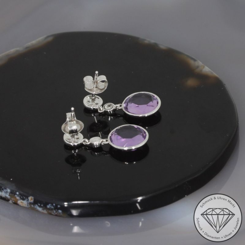 Wert 1330 € Brillant Amethyst Ohrringe in 585er 14 K Weißgold - H1779