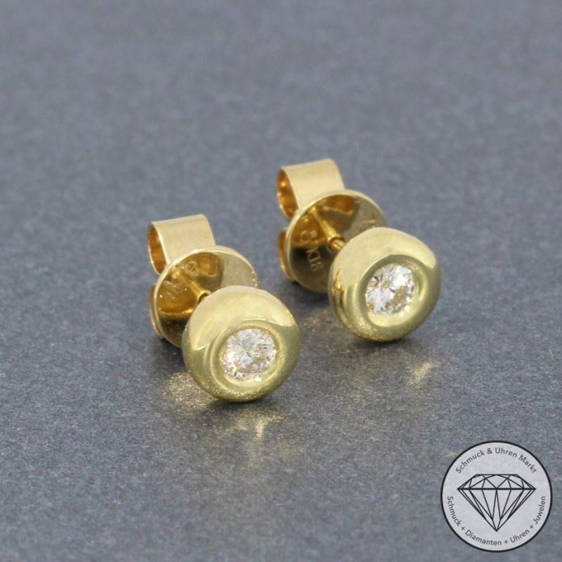 Wert 1090 € Solitär Brillant Ohrstecker Ohrringe (0,20 carat) in 750er 18 K Gelbgold - H177