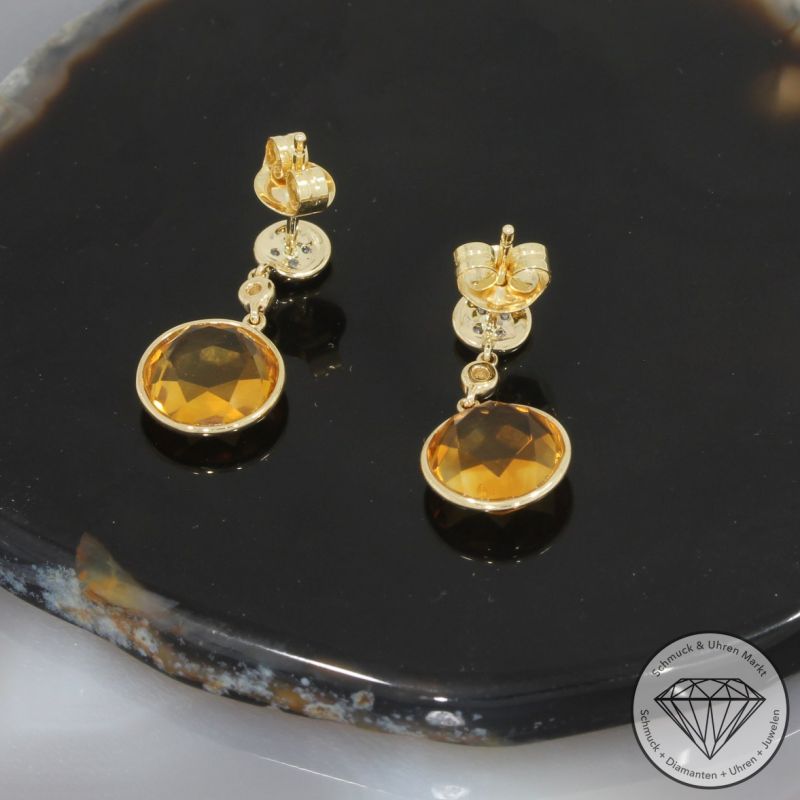 Wert 1330 € Brillant Citrin Ohrringe in 585er 14 K Gelbgold - H1780