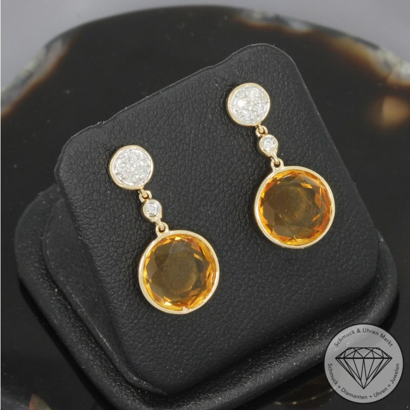 Wert 1330 € Brillant Citrin Ohrringe in 585er 14 K Gelbgold - H1780
