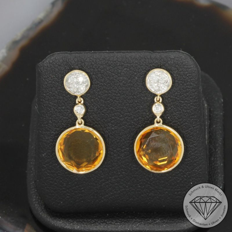 Wert 1330 € Brillant Citrin Ohrringe in 585er 14 K Gelbgold - H1780