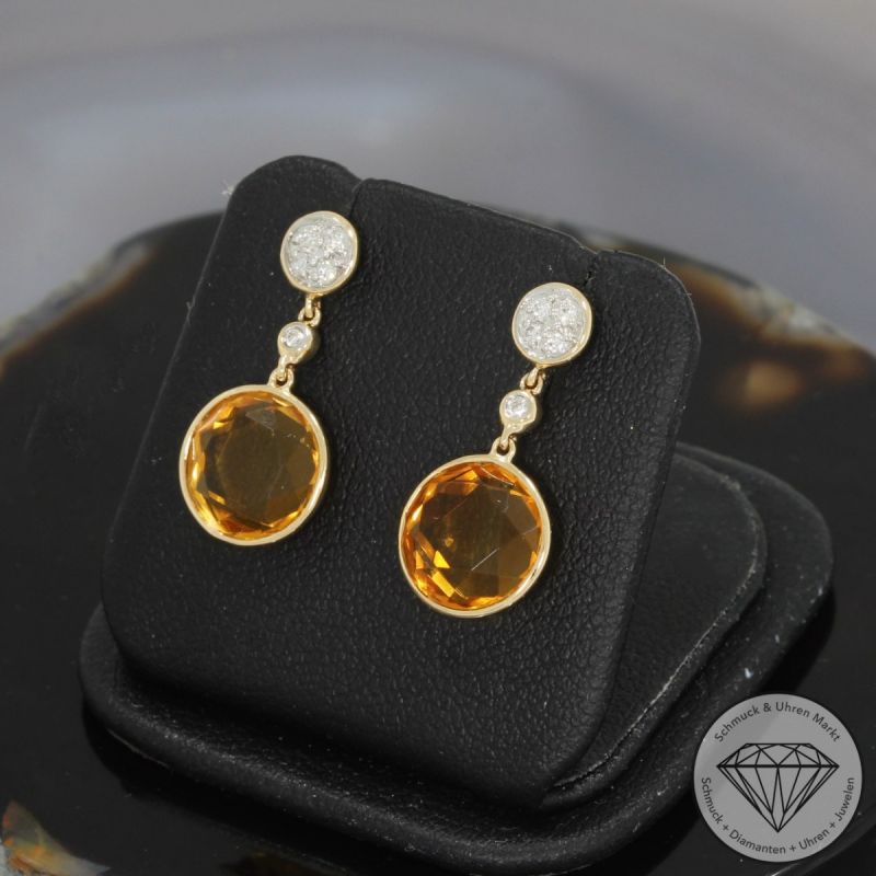 Wert 1330 € Brillant Citrin Ohrringe in 585er 14 K Gelbgold - H1780