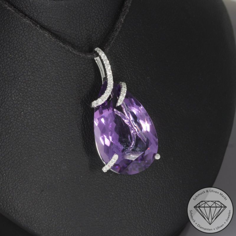 Wert 2290 € Brillant Amethyst Anhänger in 585er 14 K Weißgold - H1785
