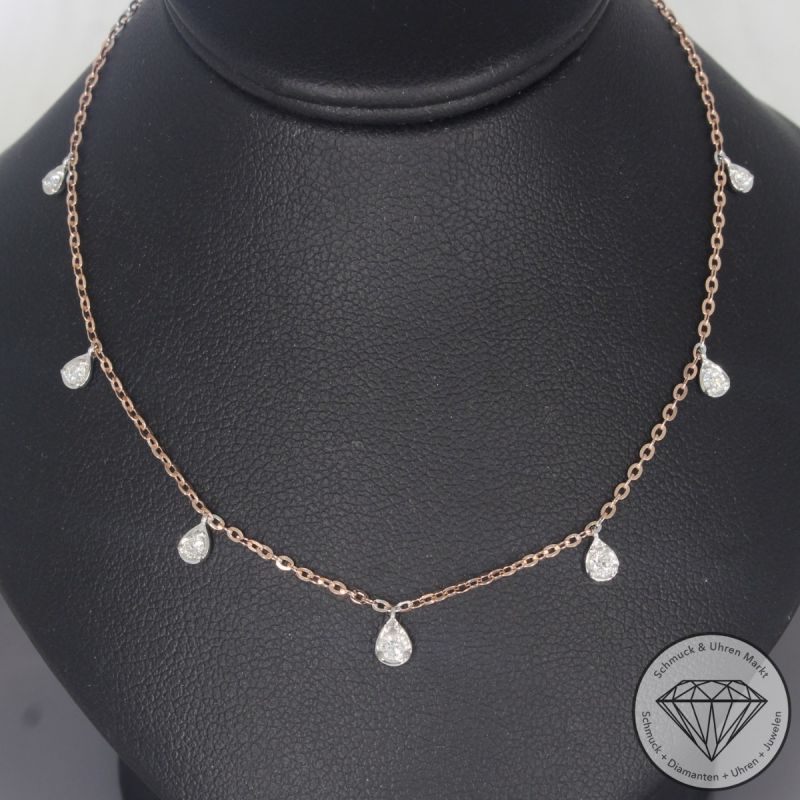 Wert 1790 € Brillant Collier (0,23 carat) in 585er 14 K Roségold & Weißgold - H1788