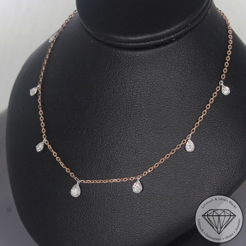Wert 1790 € Brillant Collier (0,23 carat) in 585er 14 K Roségold & Weißgold - H1788