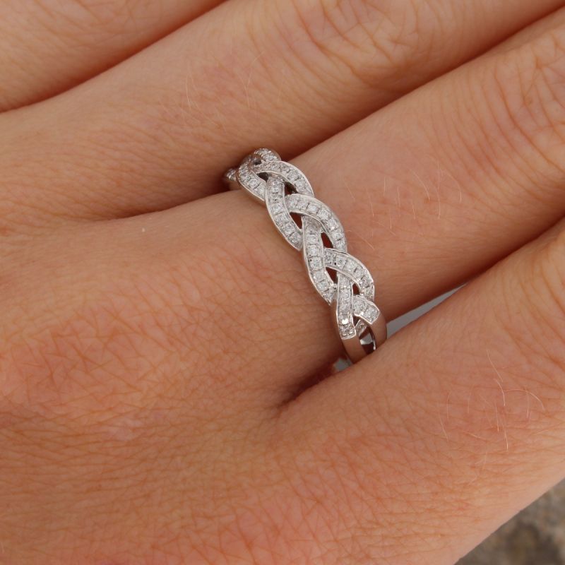 Wert 1500 € Brillant Ring geflochten (0,20 carat) in 750er 18 K Weißgold Größe 56 - H179
