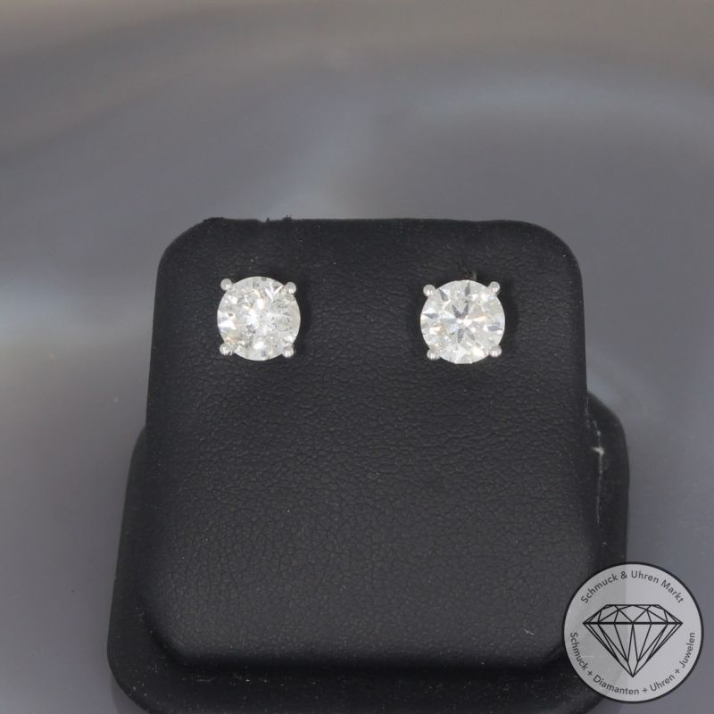 Wert 13650 € Solitär Brillant Ohrringe (2,00 carat) in 585er 14 K Weißgold - H1861
