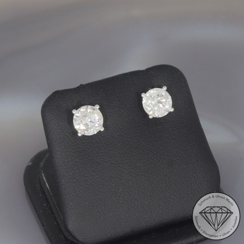 Wert 13650 € Solitär Brillant Ohrringe (2,00 carat) in 585er 14 K Weißgold - H1861