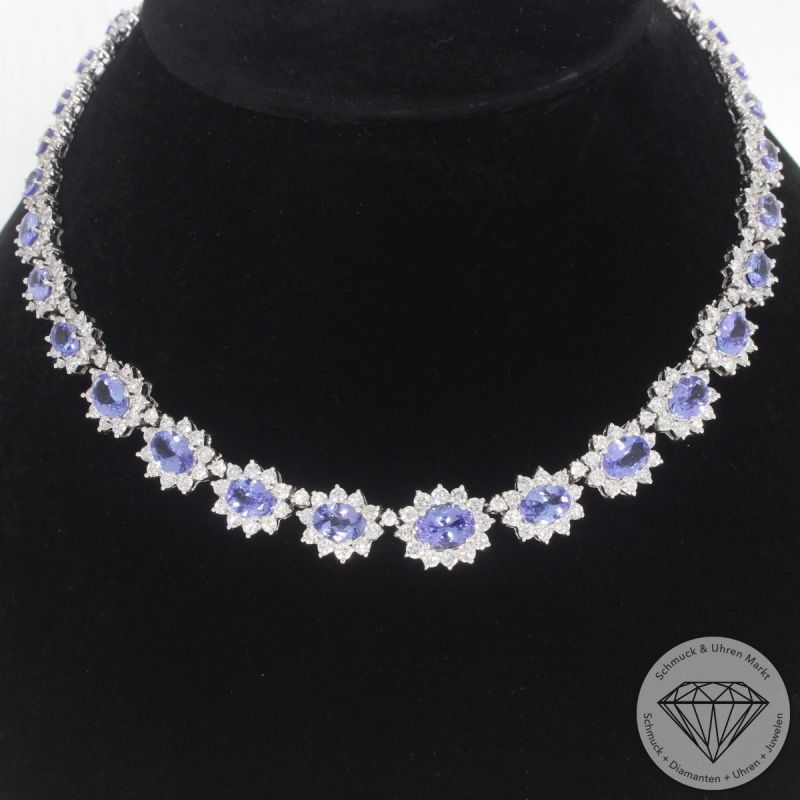 Wert 44790 € Brillant Tansanit Collier in 750er 18 K Weißgold - H1862